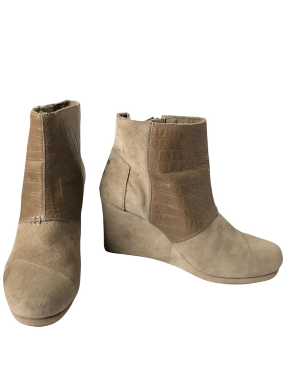 TOMS Desert Wedge Booties Tan Taupe Suede Platform Ankle Boots Chelsea 8.5